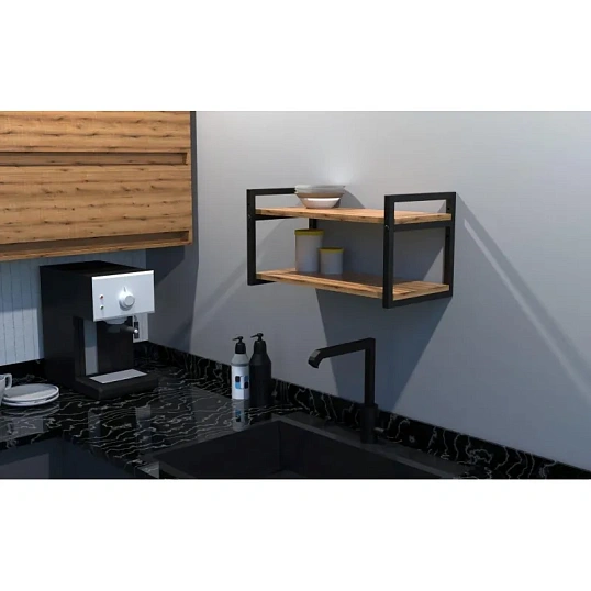 Полка TI_настен/настоль Комус Онега-7 290х580 мет чер/ЛДСП дуб вотан