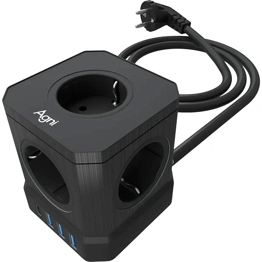 Сетевой фильтр AGNI  5р/2м,3USB 1TYPE-C,черный(TP-VE4U5E-C-2m-black)