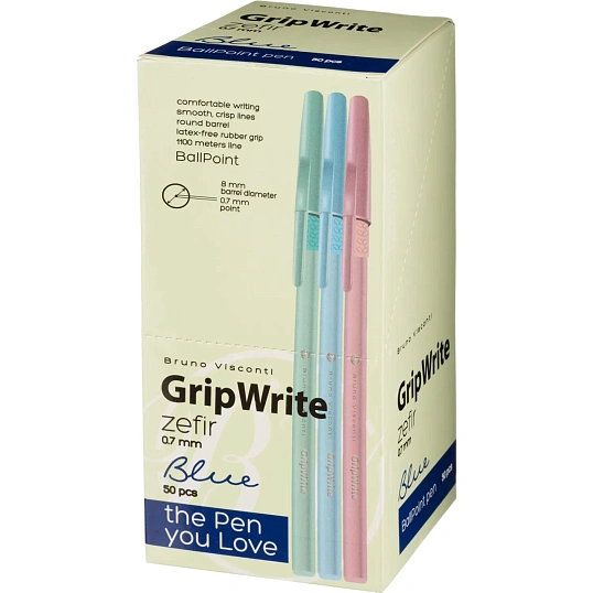 Ручка шариковая неавтомат. GripWrite Zefir линия 0,7мм, син.,асс,20-0326/03