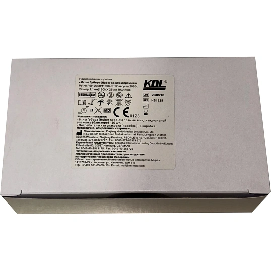 Игла Губера прямая HS 1925 19G (1,1х25 мм) KDL 10шт/уп