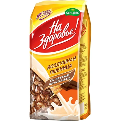 Пшеница воздушная Кунцево На здоровье сухой завтрак со вкусом шоколада,100г