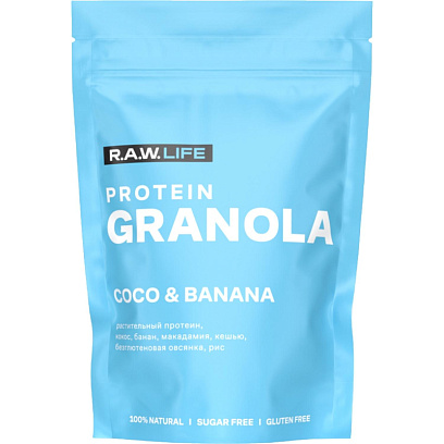 Гранола протеиновая R.A.W.LIFE Кокос-Банан, 220г
