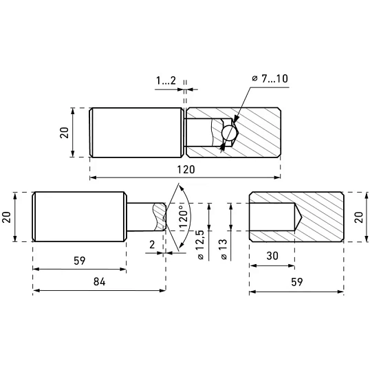 Петля - шарнир УЗК Киров Секрет 20х120 ПГ-20 с шариком 20мм (14086)