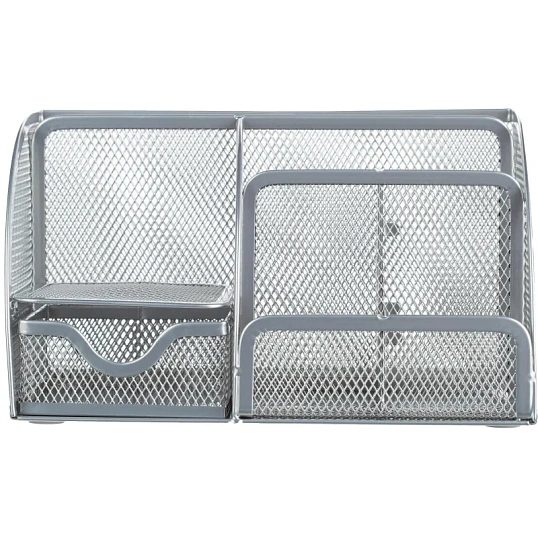 Подставка-органайзер 7отд 125x220x140мм с выдв.ячейкой металл сетка серебр