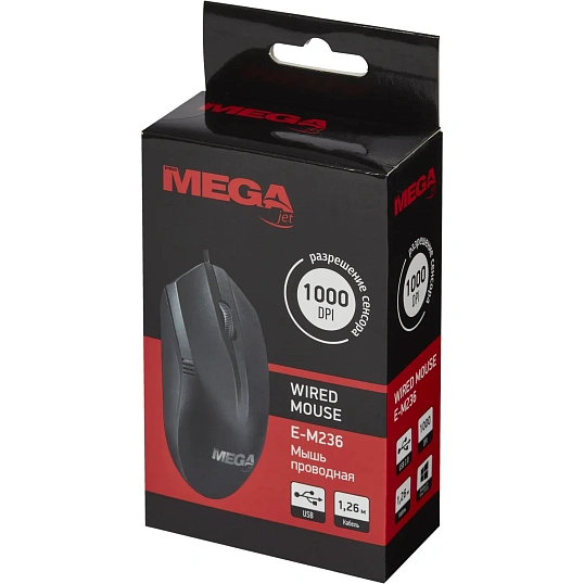 Мышь компьютерная E-M236/BT-JM-002 черная, USB, 1000DPi, 120x62x38мм