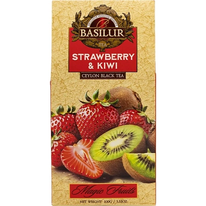 Чай Basilur Волшебные фрукты Клубника и киви листовой черный, 100г