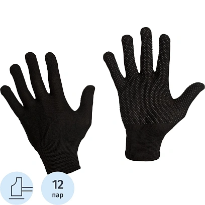Перчатки полиэфир с ПВХ точкой арт.nl11pd черные (р.7-9)(12 пар/уп)