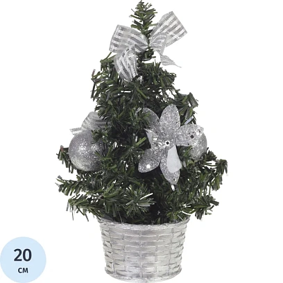 Елка настольная Елка, с декором, серебро L12 W12 H20 см 237279