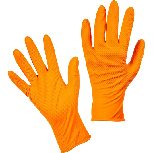 Перчатки одноразовые нитрил Steel Grip цв.оранжевый (50 пар/уп)р.М,ПС