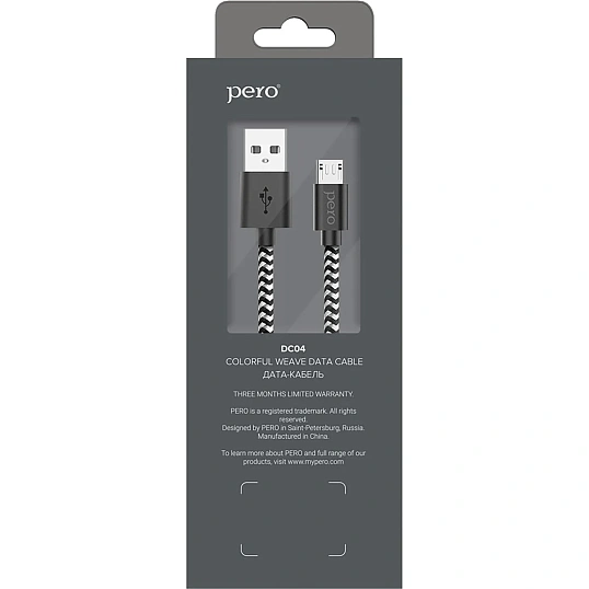 Кабель USB PERO DC-04 micro-USB, 2,5А, 1м, Silver-black