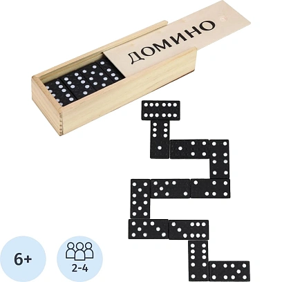 Настольная игра Домино (пластиковые фишки) в дерев. коробке 14x5см,P00070