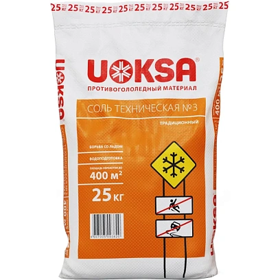 Реагент противогололедный UOKSA Соль тех-кая №3 белая 25кг мешок до -10С
