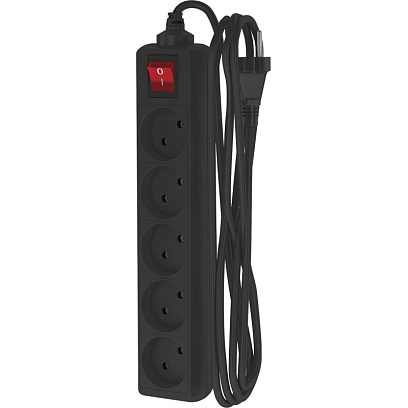 Удлинитель сетевой ФОТОН 10-55S, 5м, 5 розеток, 10А, с выкл., Черный