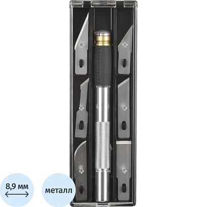 Нож макетный TOPFORT Набор 7поз:нож мет.+TPR+6 шир.лезв.разн.тип,пласт.бокс