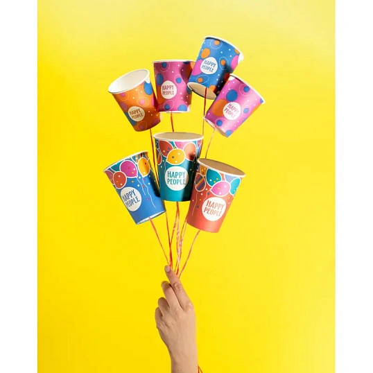 Стакан одноразовый бум односл. 250 мл d-80мм Happy People МИКС  50шт/уп