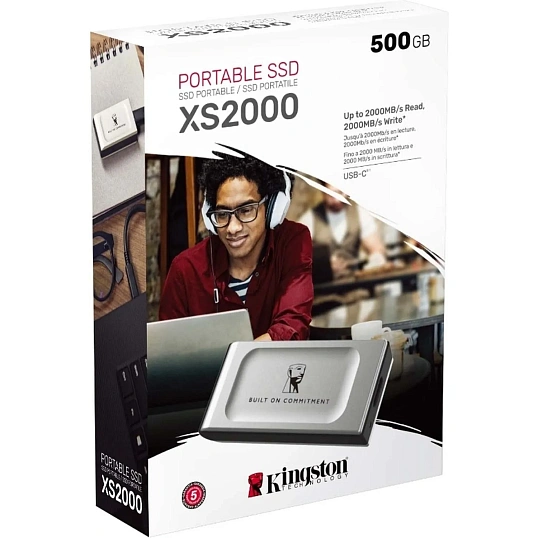 Портативный SSD Kingston External SSD XS2000,500GB, Type-C,USB 3.2,Silver