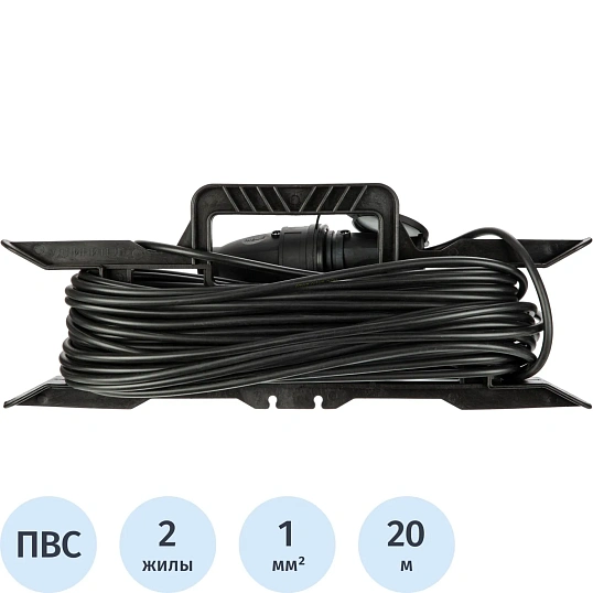 Удлинитель Topfort каркас ПВС 2х1 кв.мм 20м 6А 1 гнездо б/з.,с/заг.,IP44