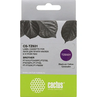 Картридж ленточный Cactus CS-TZ631 TZe-631 черн на желт для Brother