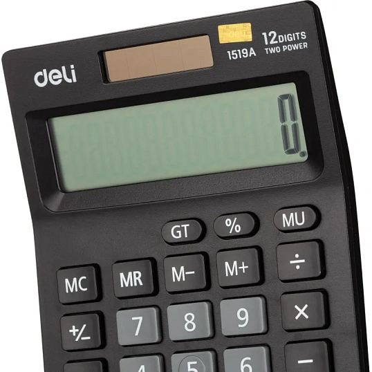 Калькулятор настольный КОМП. Deli E1519A, 12-р, дв.пит., 140x102мм, черный
