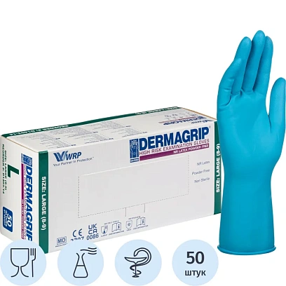 Перчатки мед.смотров. латекс.,нестер.,н/о, Dermagrip High Risk(L) 25 пар,ПС