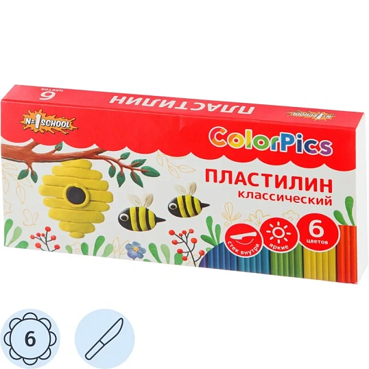Пластилин клас. Комус Класс (№1 School) ColorPics набор 6цв 120г со стеком