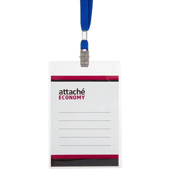 Бейдж Attache Economy 90x60 150мкм,шнурок 45см син, вкладыш 5шт/уп