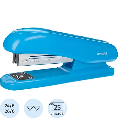 Степлер Attache до 25 листов, 24/6, 26/6, пласиковый корпус, синий
