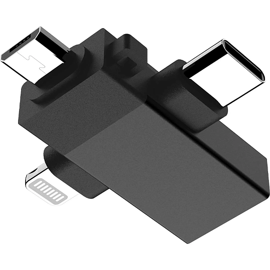 Адаптер PERO AD14 OTG LIGHTNING+USB-C+MICRO-USB TO USB 3.0, черный