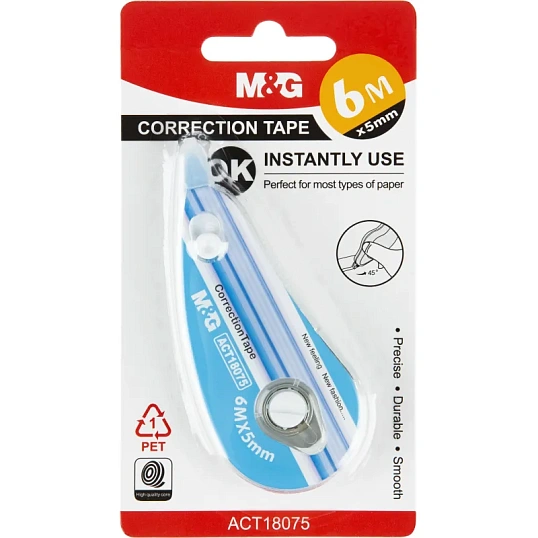 Корректирующая лента M&G, 5мм x 6м,  цвет в ассортименте, в блистере