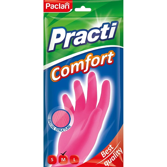 Перчатки резиновые Paclan Practi Comfort розовые 4076524/4076534р.М