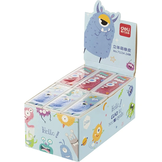 Ластик Deli 71134 53х20х10 ПВХ ассорти