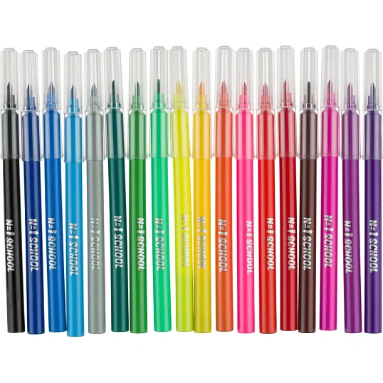 Фломастеры №1School Croco 18цв.,прозр.колп.,смыв, блист. упак. c кнопкой