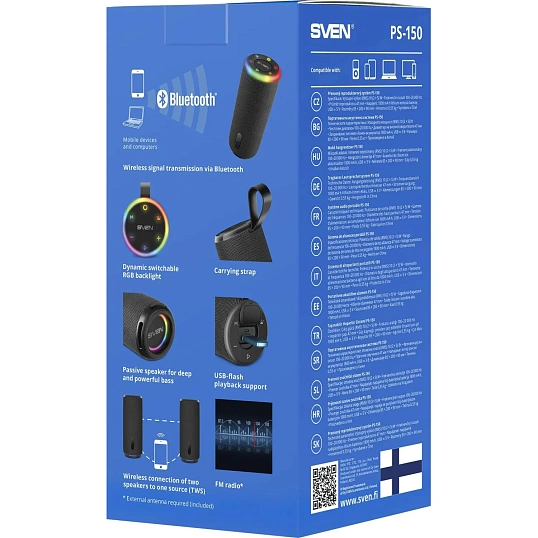 Акустическая система SVEN PS-150,чер,2.0,2x5Вт(RMS),TWS,BT,FM,USB,встр акк
