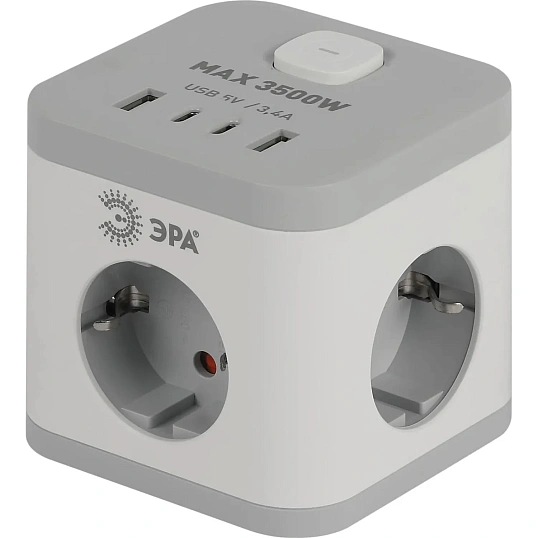 Удлинитель ЭРА CUBE-3es-1,5m-4USB-W 16А белый (Б0069073)
