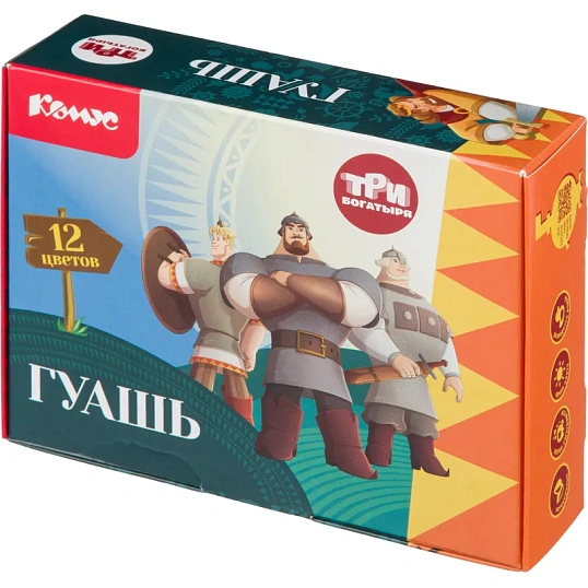 Гуашь КОМУС Три Богатыря набор 12 цв, 20 мл богатыри