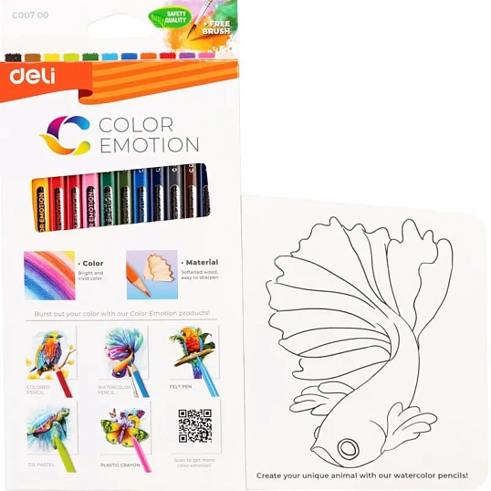 Карандаши акварельные Deli Color Emotion липа 12 цв/наб EC00700