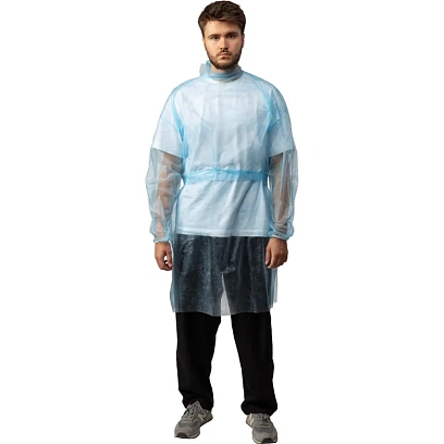 Халат н/с , на завязк, рук.рез, дл.110см, XL, пл 20, голуб, 10 шт/уп