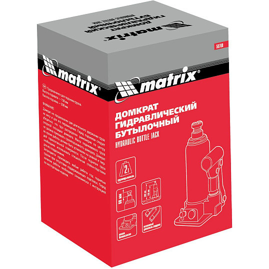 Домкрат гидравлический бутылочный, 2т, 158-308 мм Matrix 50760