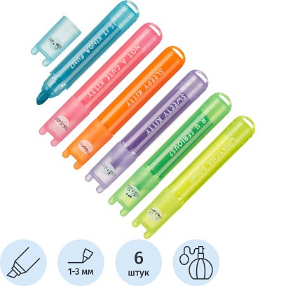 Набор текстовыделителей M&G SO MANY CATS мини 6цв аромат AHM22574