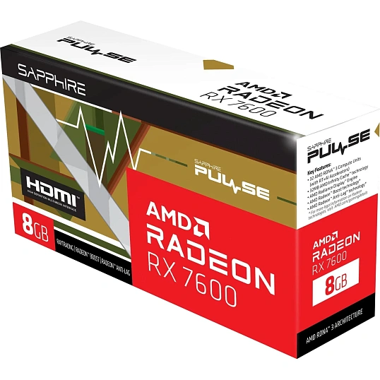 Видеокарта Sapphire RX7600 PULSE 8GB, 3xDP HDMI(11324-01-20G)
