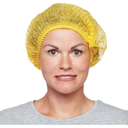 Шапочка Берет (модель Плиссе) желтая пл.18 25шт/уп  Гекса