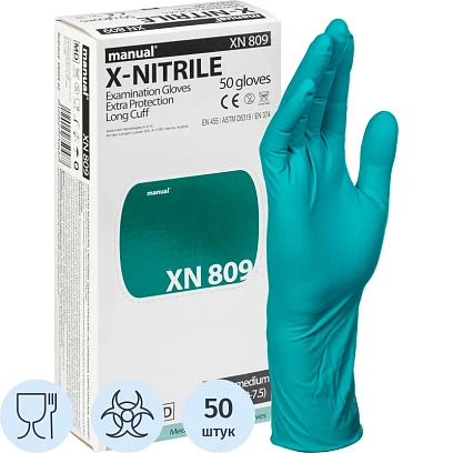 Перчатки мед.смотров. нитрил.,нестер., зеленый ,MANUAL XN 809 (M) 25пар,ПС