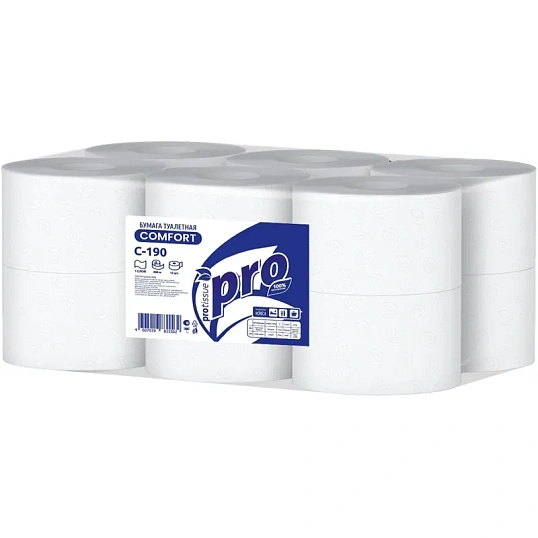 Бумага туалетная д/дисп Protissue 1сл бел цел 200м 12рул/уп С190