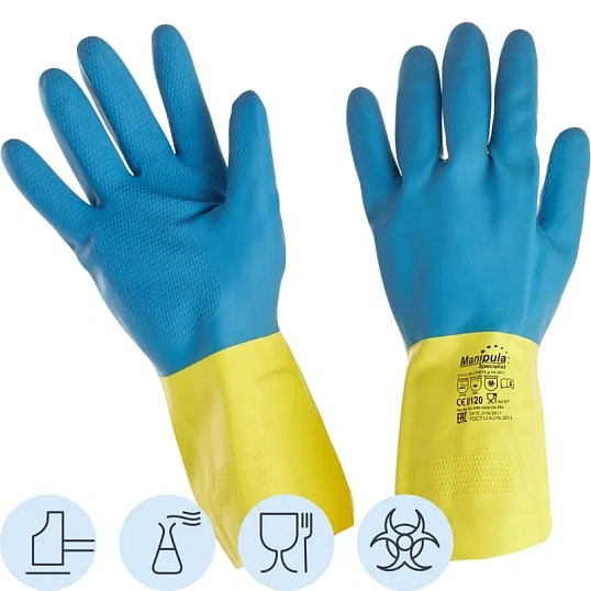 Перчатки латекс/неопрен Manipula Союз (LN-F-05/СG-971) р-р 7-7,5,ПС
