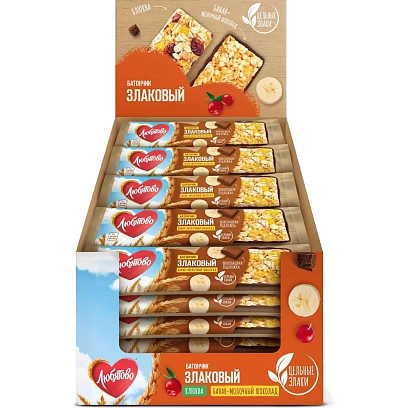 Батончик злаковый Любятово банан-молочный шоколад, 27гx25шт/уп