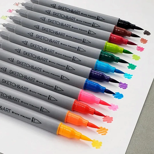 Набор маркеров ДВУС.СКЕТЧ-МАРКЕРЫ(КИСТОЧКА+ЛИНЕР)SKETCH&ART12 ЦВ.,22-0082