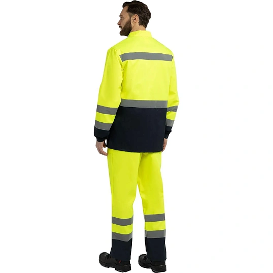 Костюм сигнальный летний муж (куртка,брюки) лс07 желт/т.син 96-100/182-188