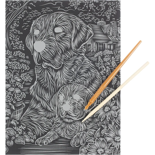 Гравюра Скретчинг  18x24 см лабрадоры, набор МУЛЬТИ АРТ SCRETCH-111534