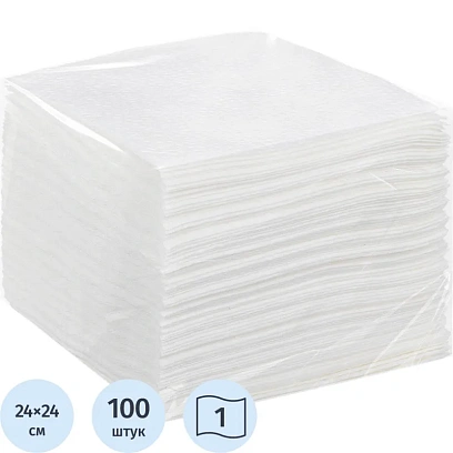 Салфетки бумажные целлюлоза белые 1сл 24х24см 100л/уп