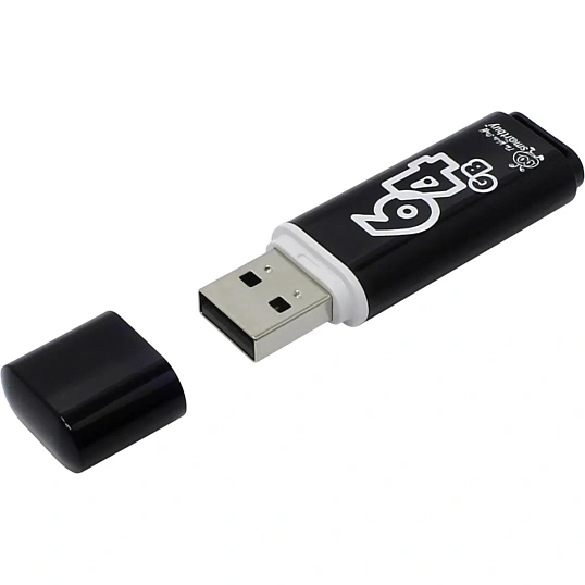 Флеш-память Smartbuy Glossy, 64Gb, USB 2.0, чер, SB64GBGS-K